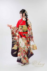赤系金箔古典柄振袖