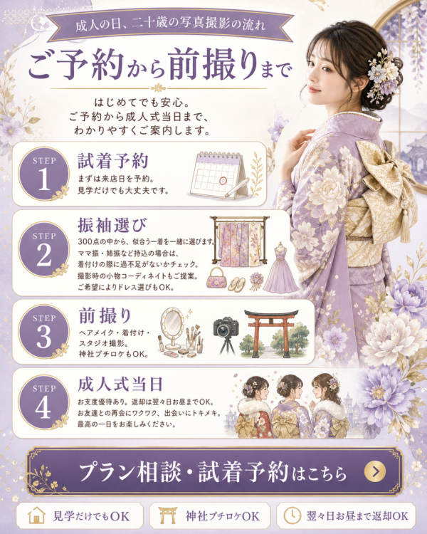 成人式振袖のご予約から前撮りまでの流れ