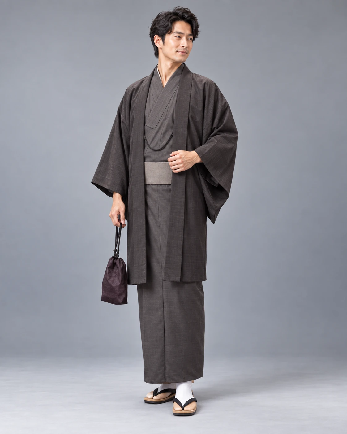 七五三 パパ着物 品番108002103 墨茶 色無地調